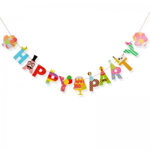 Happy Party Desenli Harf Kağıt Banner -Çok Renkli